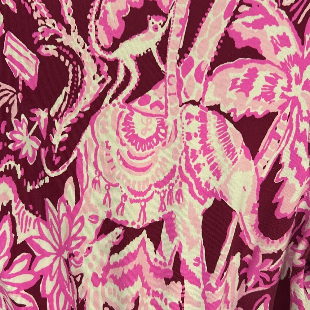 Lilly Pulitzer Long Sleeved Rayon Twist Detail Waist Sz S Pink Maroon Print - Picture 4 of 6